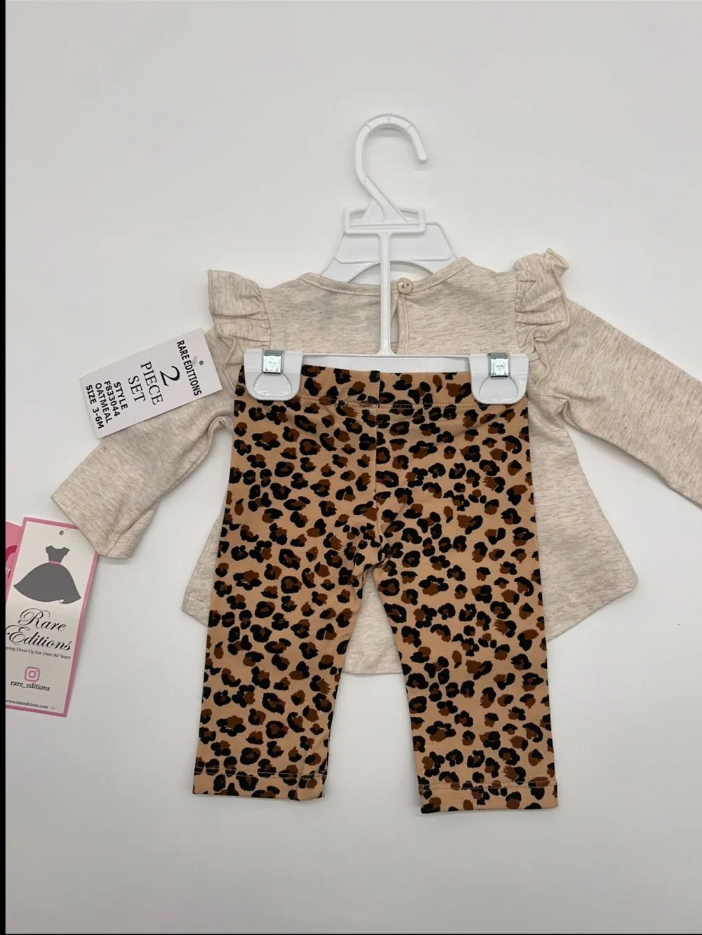Rare Editions Girls 3-6M Neutral Pumpkin & Floral Top with Leopard Leggings
